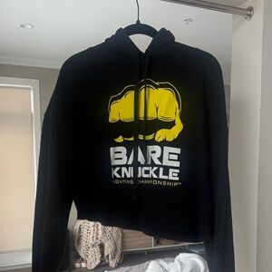 WOMEN CROPPED Black and Yellow Bare Knuckle boxing Hoodie